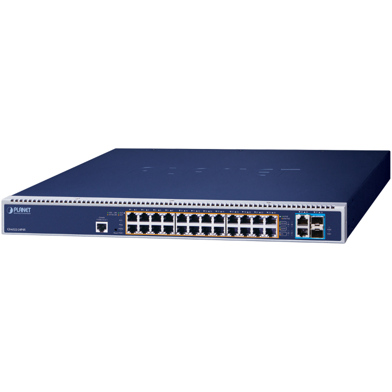 PLANET L3 24-port 802.3bt 95W PoE Managed Switch with 40G Uplink and 2400W Swappable Redundant Power System GS-6322-24P4X